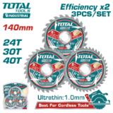 Диски пильные по дереву D 140х20 24T/30T/40T TOTAL TAC236140 (3шт)