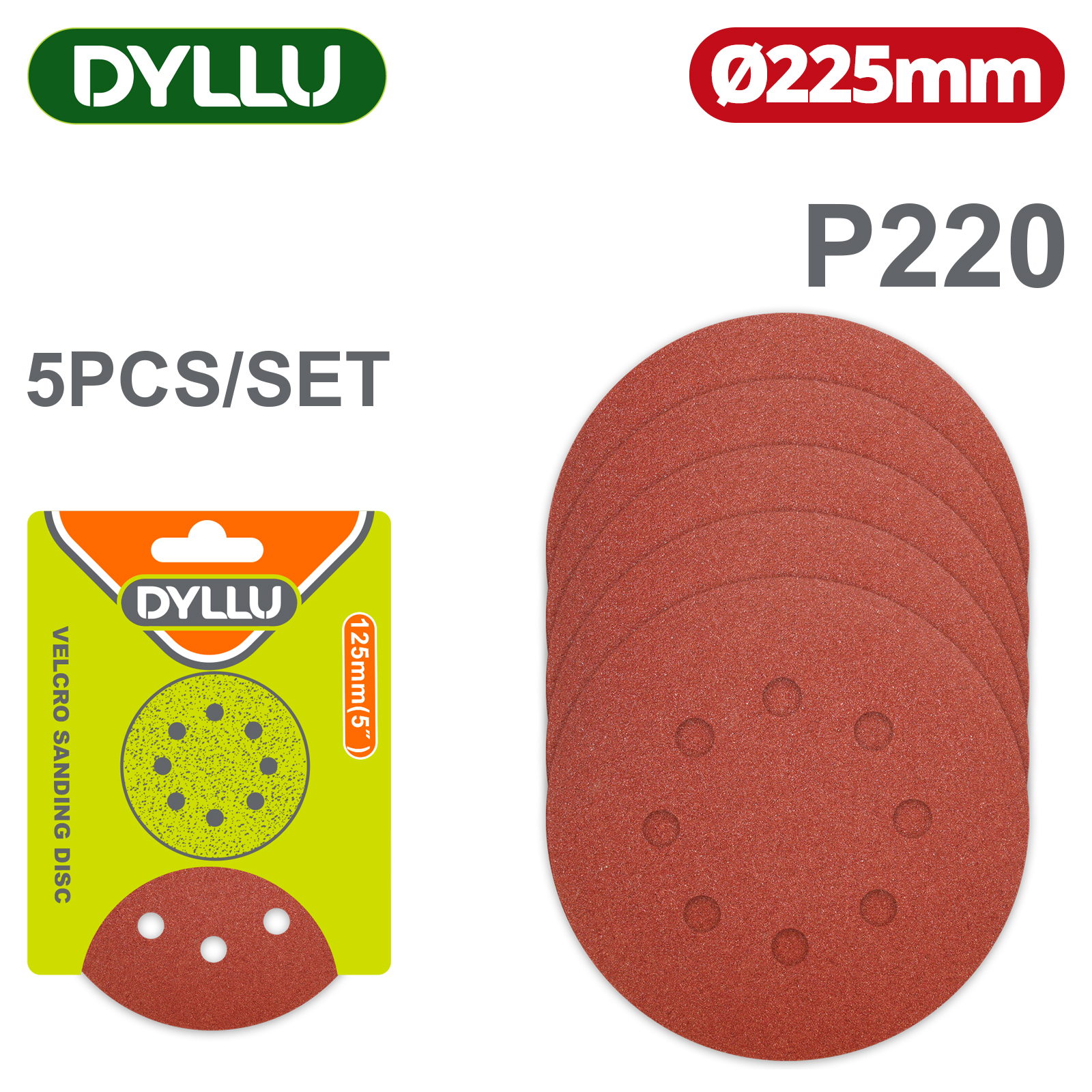 Шлифовальные круги 225мм P220 DYLLU DTZA5159 (5 шт)