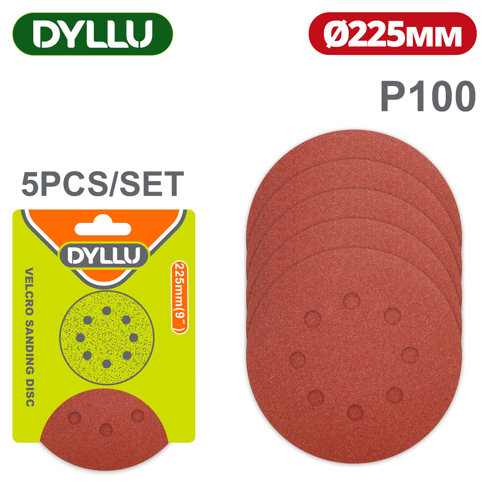 Шлифовальные круги 225 мм P100 DYLLU DTZA5155 (5 шт)