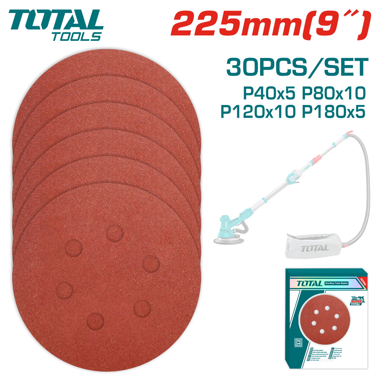 Набор шлифовальных кругов 225 мм TOTAL TAC225030 (30 штук)