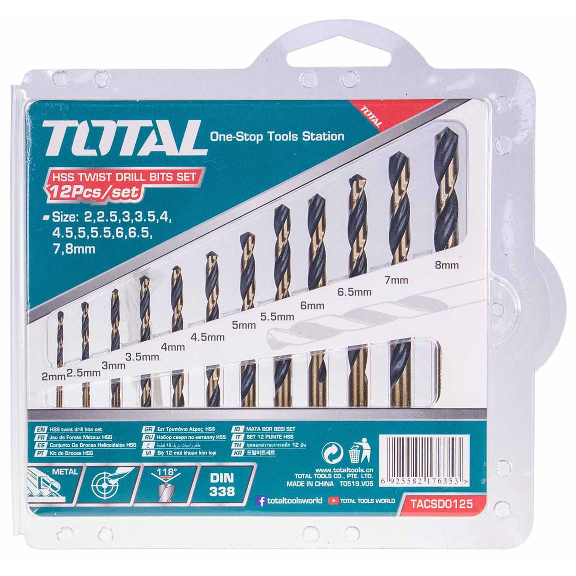 Набор сверл по металлу TOTAL TACSD0125 (12шт)