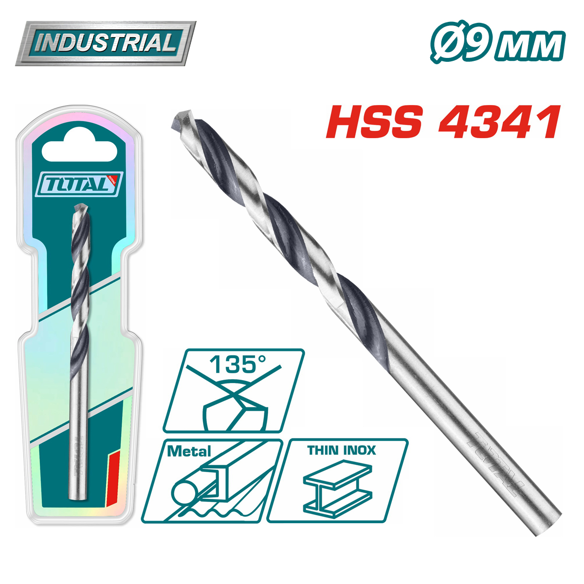 Сверло по металлу HSS 4341 9мм TOTAL TAC1200904