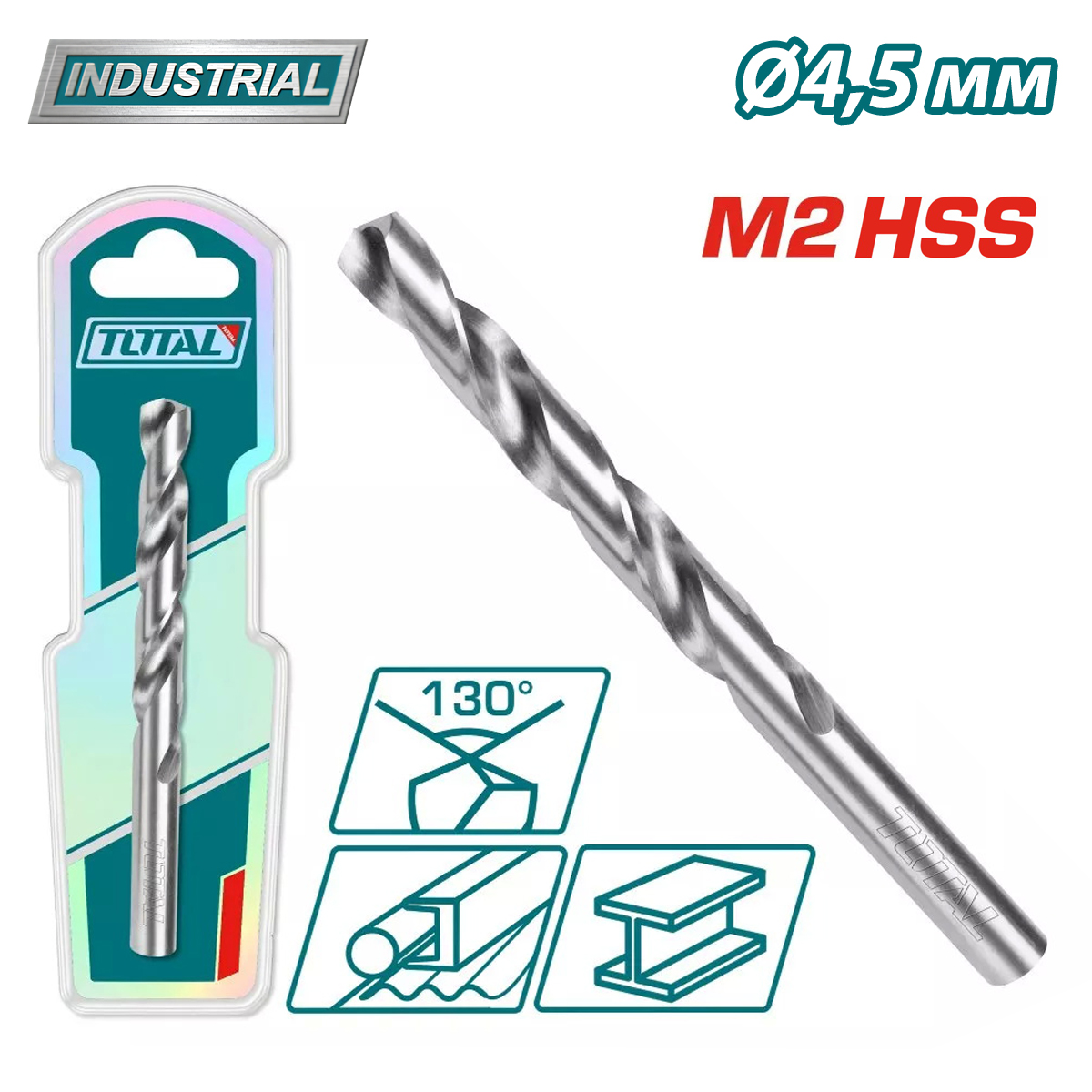 Сверло по металлу M2 HSS 4,5мм TOTAL TAC1200451