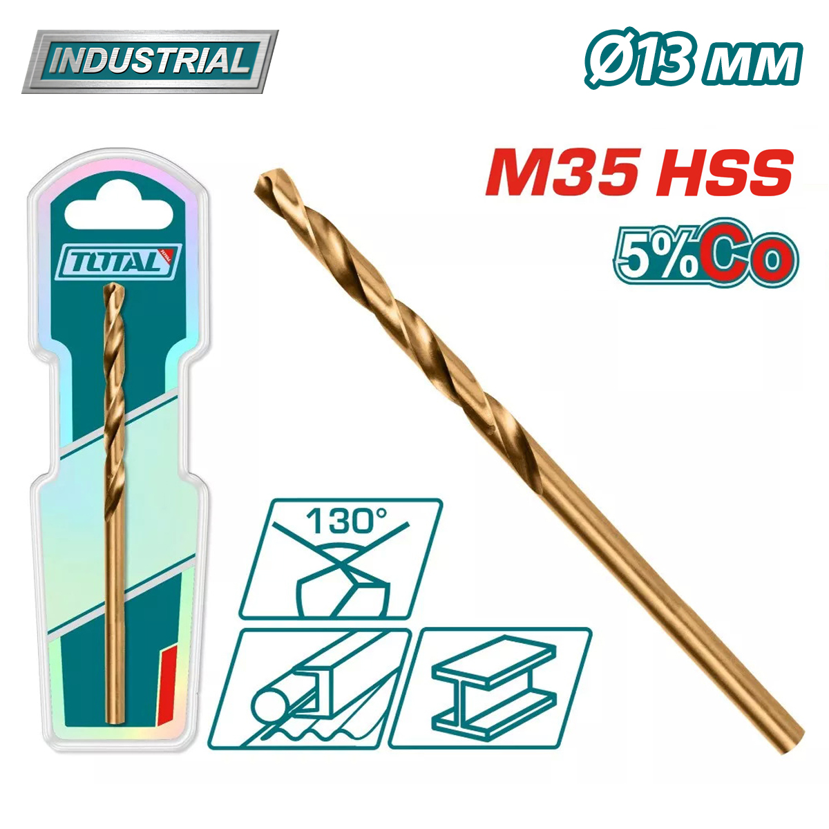 Сверло по металлу M35 HSS-CO 13мм TOTAL TAC11213001