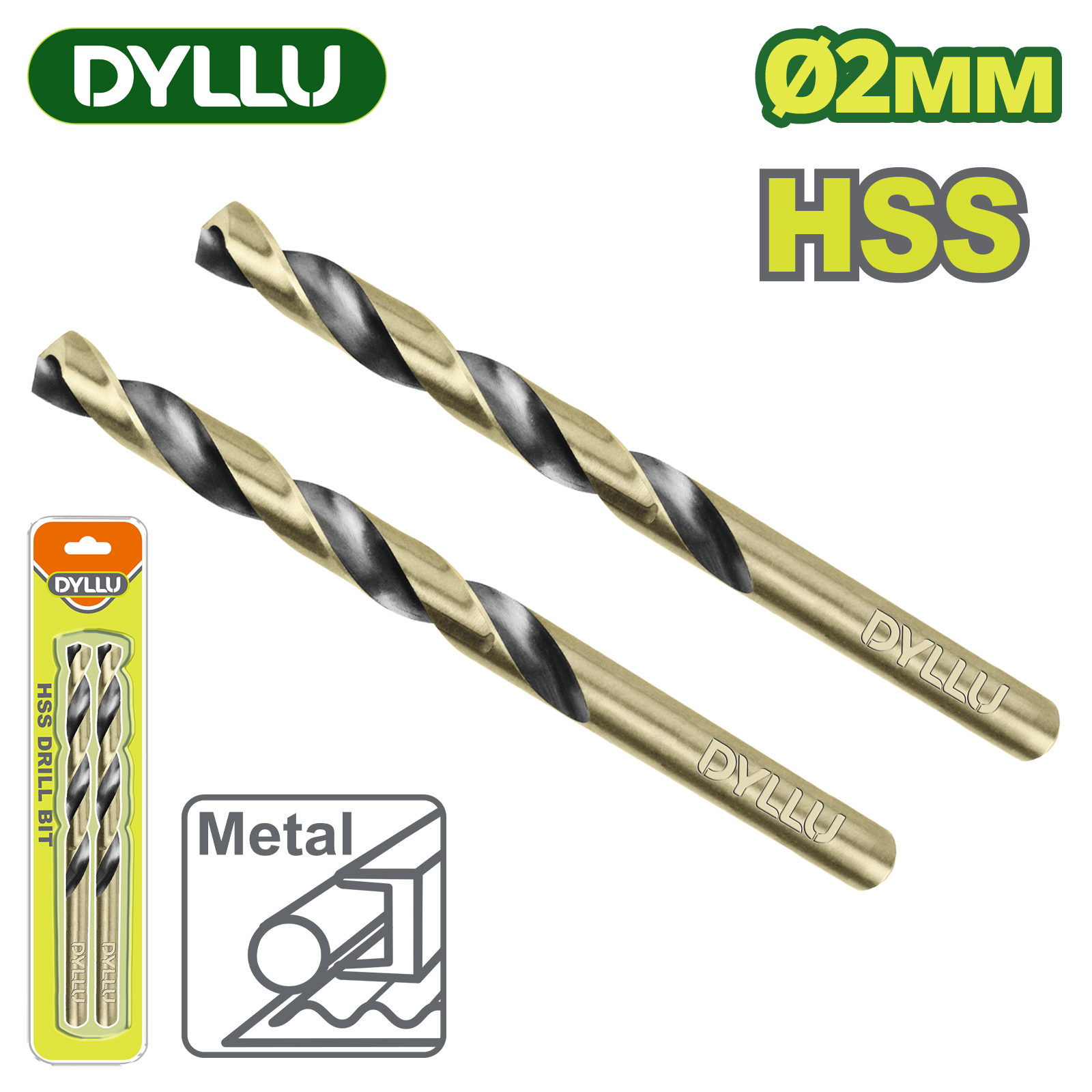 Сверло по металлу HSS 2мм DYLLU DTTD1K02 (2шт.)