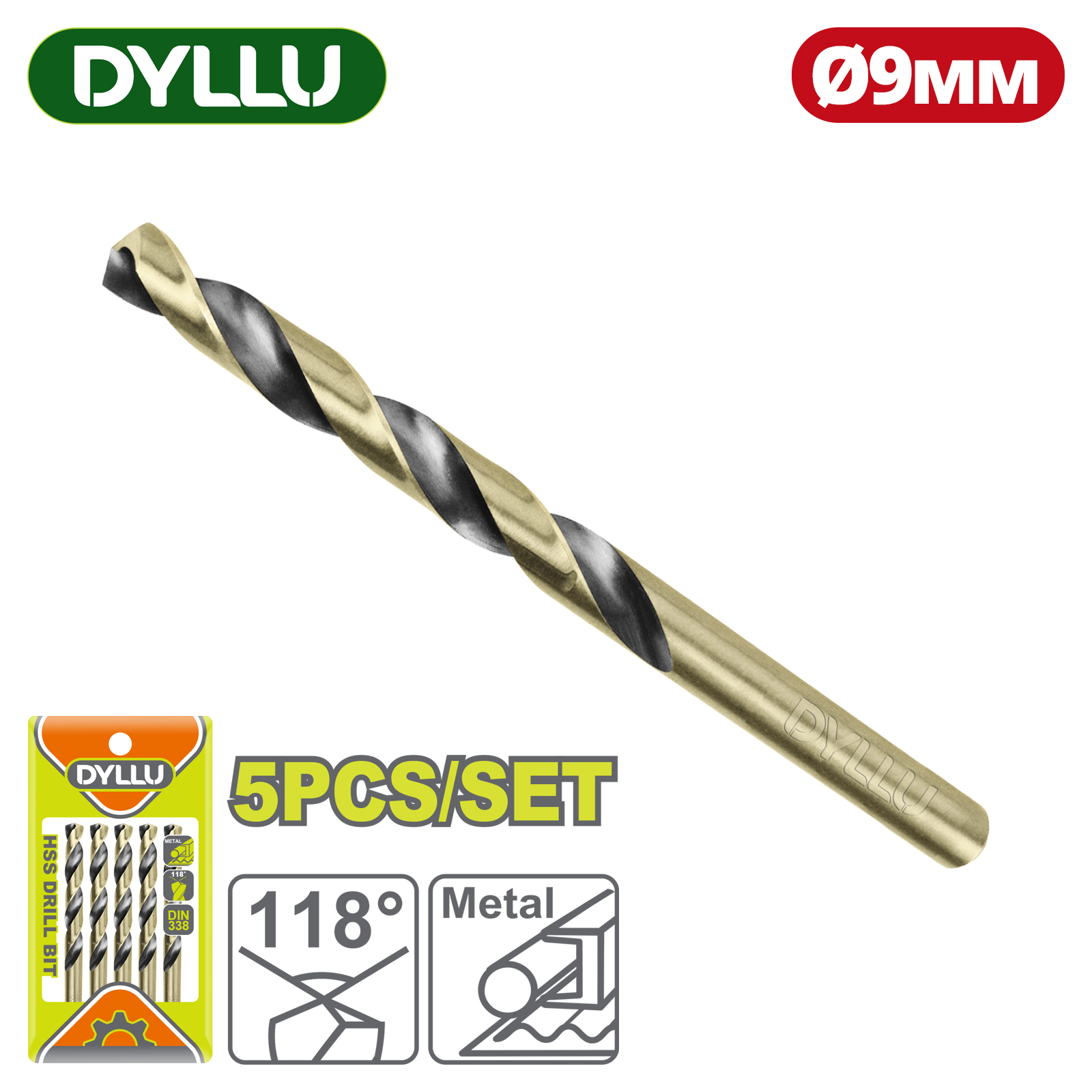 Сверло по металлу HSS 9 мм DYLLU DTTD89009 (5 шт)
