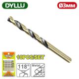 Сверло по металлу HSS 3 мм DYLLU DTTD89003 (10 шт)