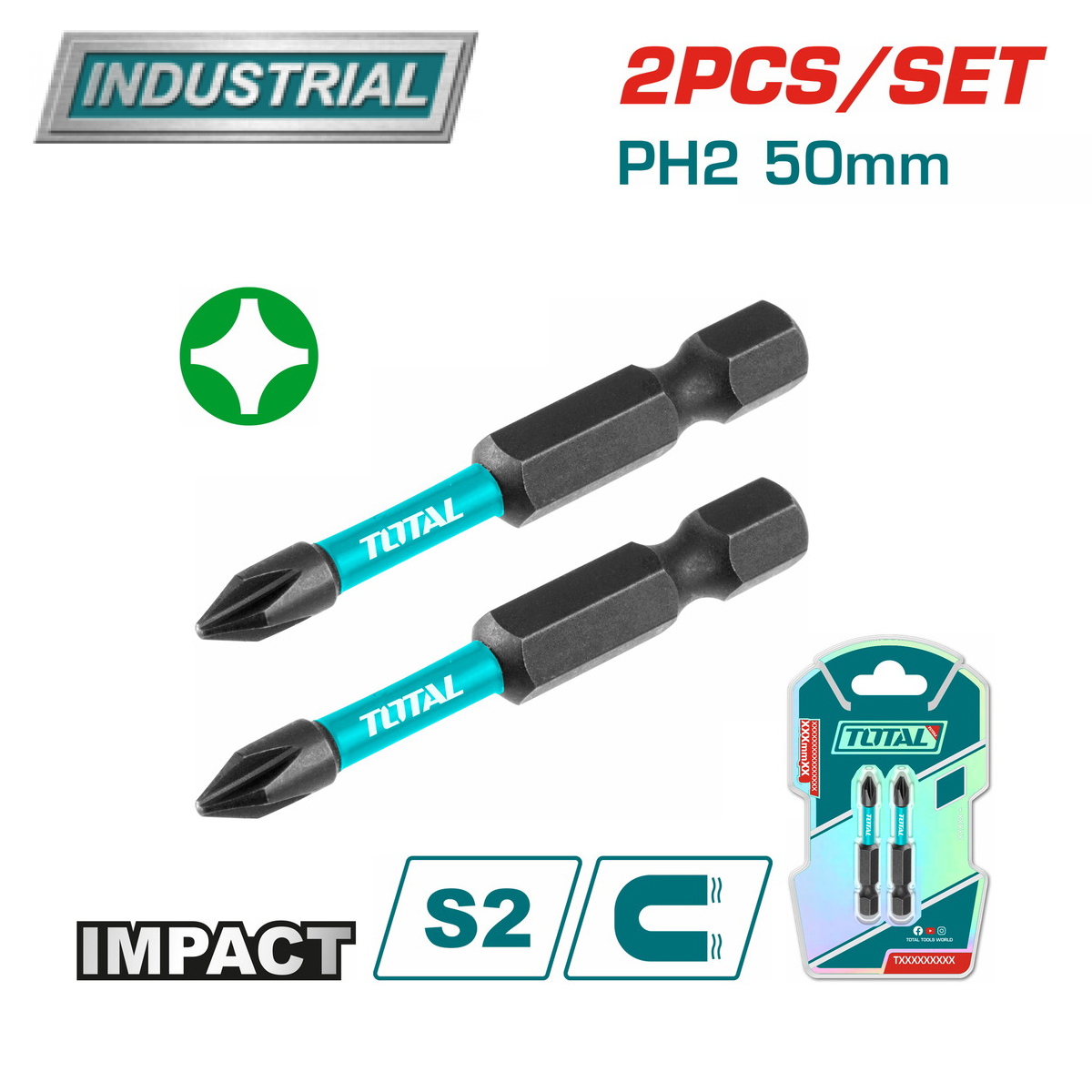 Бита ударная PH2 50 мм TOTAL TACIM71PH250 (2 шт)