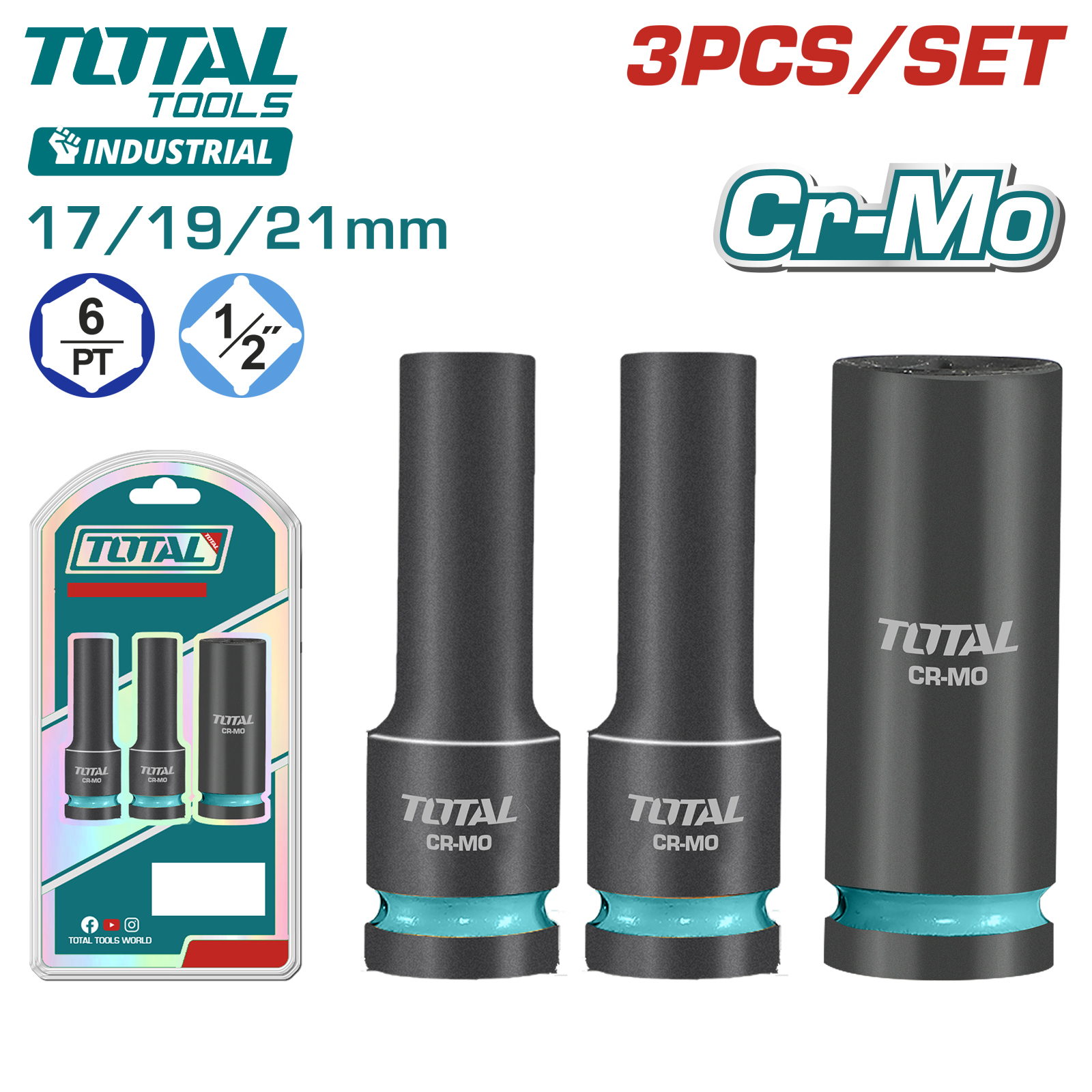 Набор ударных головок 1/2 " TOTAL THKISD12042L (3 предмета)
