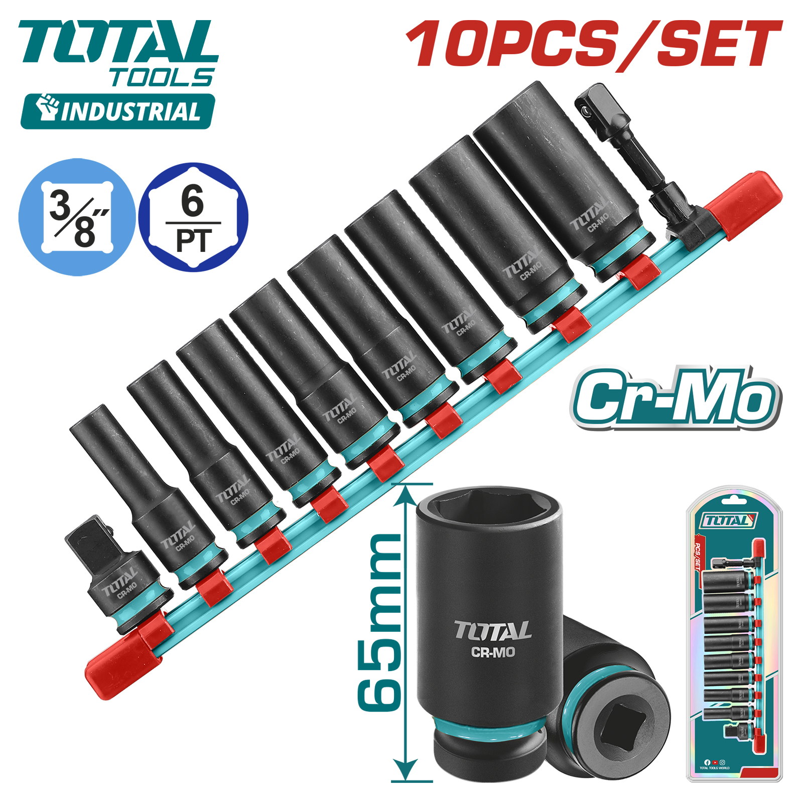 Набор ударных головок 3/8 " TOTAL THKISD38106L (10 шт)