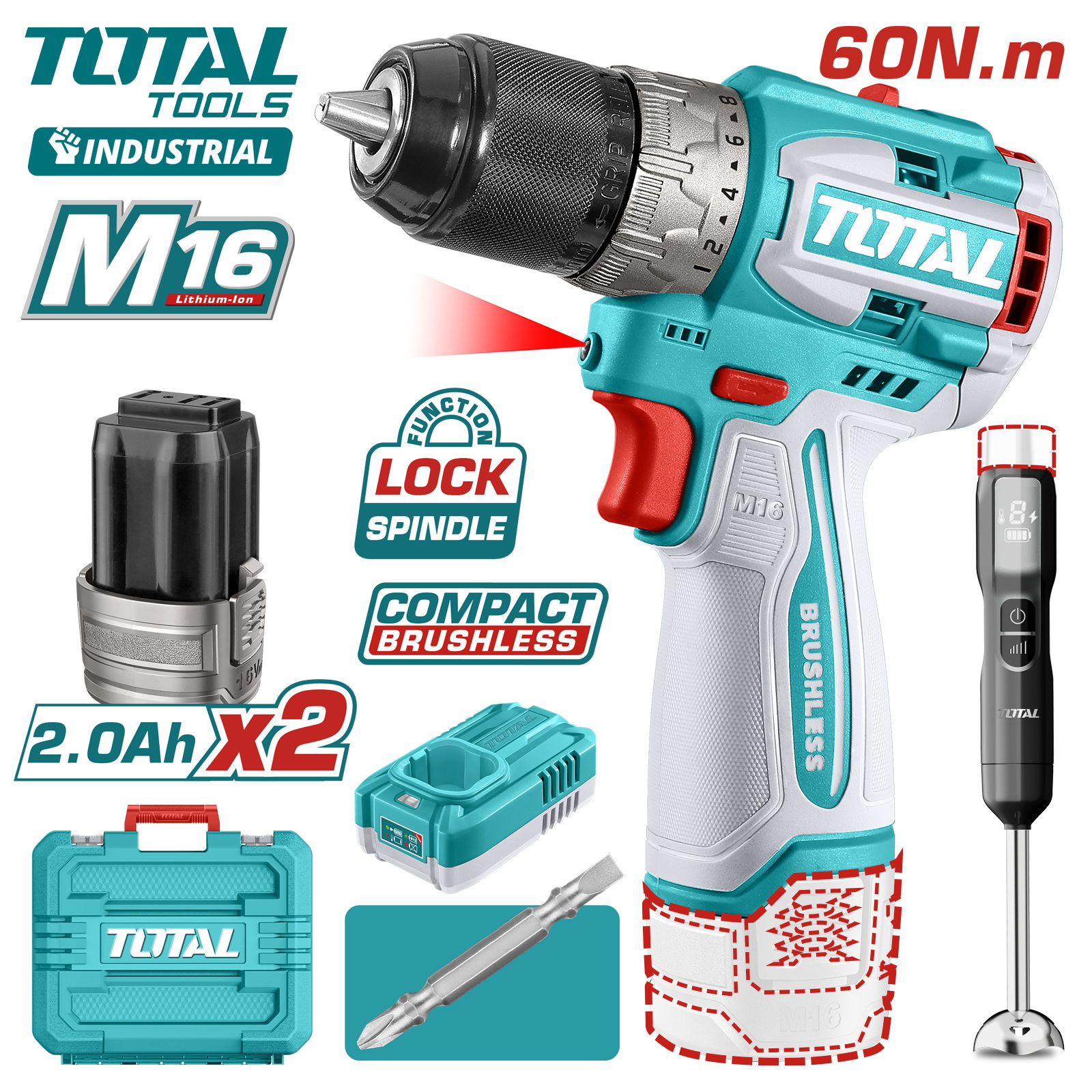 Дрель-шуруповерт с погружным блендером TOTAL TCKLI1628