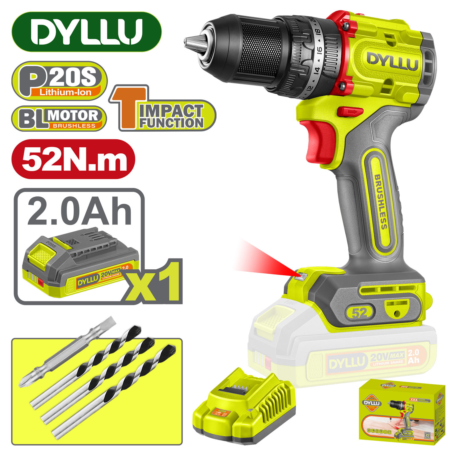 Дрель-шуруповерт ударная аккумуляторная DYLLU DTCDP5282
