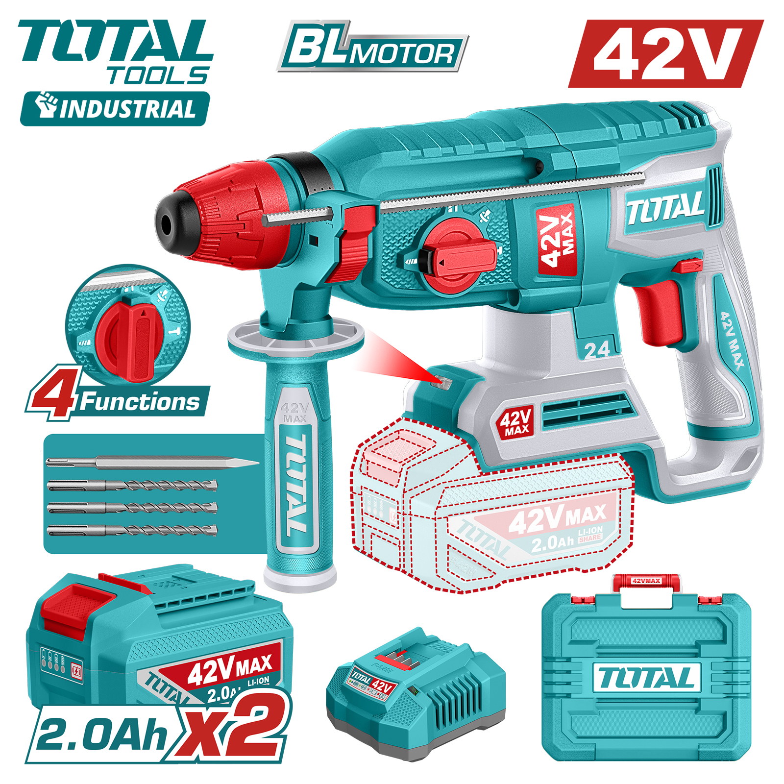 Перфоратор аккумуляторный TOTAL TRHLI422482