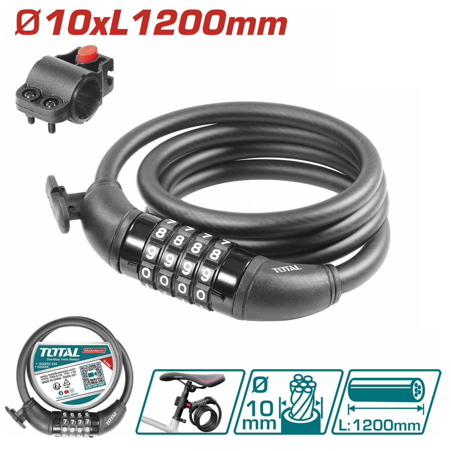 Замок велосипедный 10X1200 мм TOTAL TBK21012