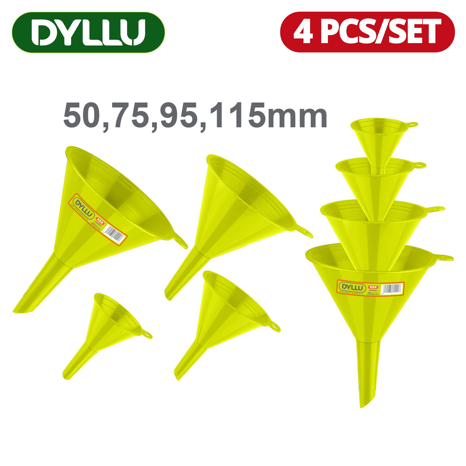 Набор пластиковых воронок 50, 75, 95, 115 мм DYLLU DTUFS2304 (4 шт)
