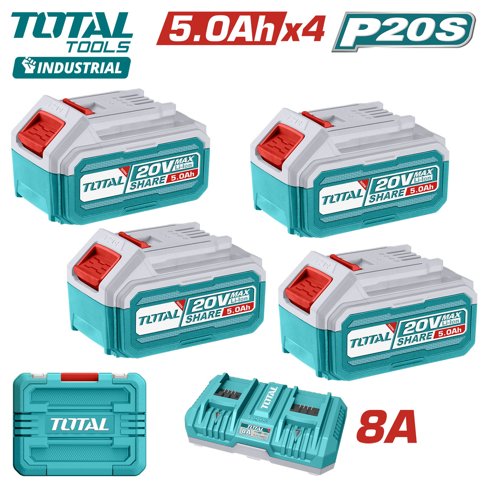 Аккумулятор (4) с зарядным устройством (в кейсе) TOTAL TFBCLI20285