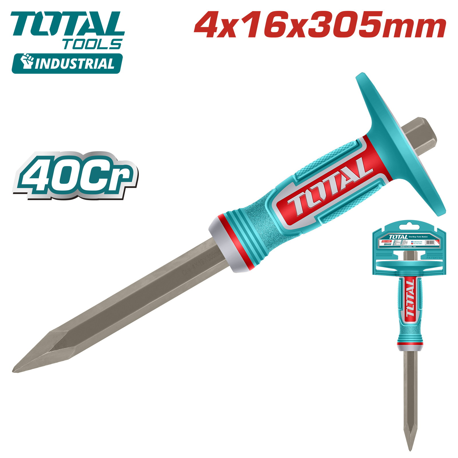 Зубило конусное 4X16X305мм с протектором TOTAL THT4530416