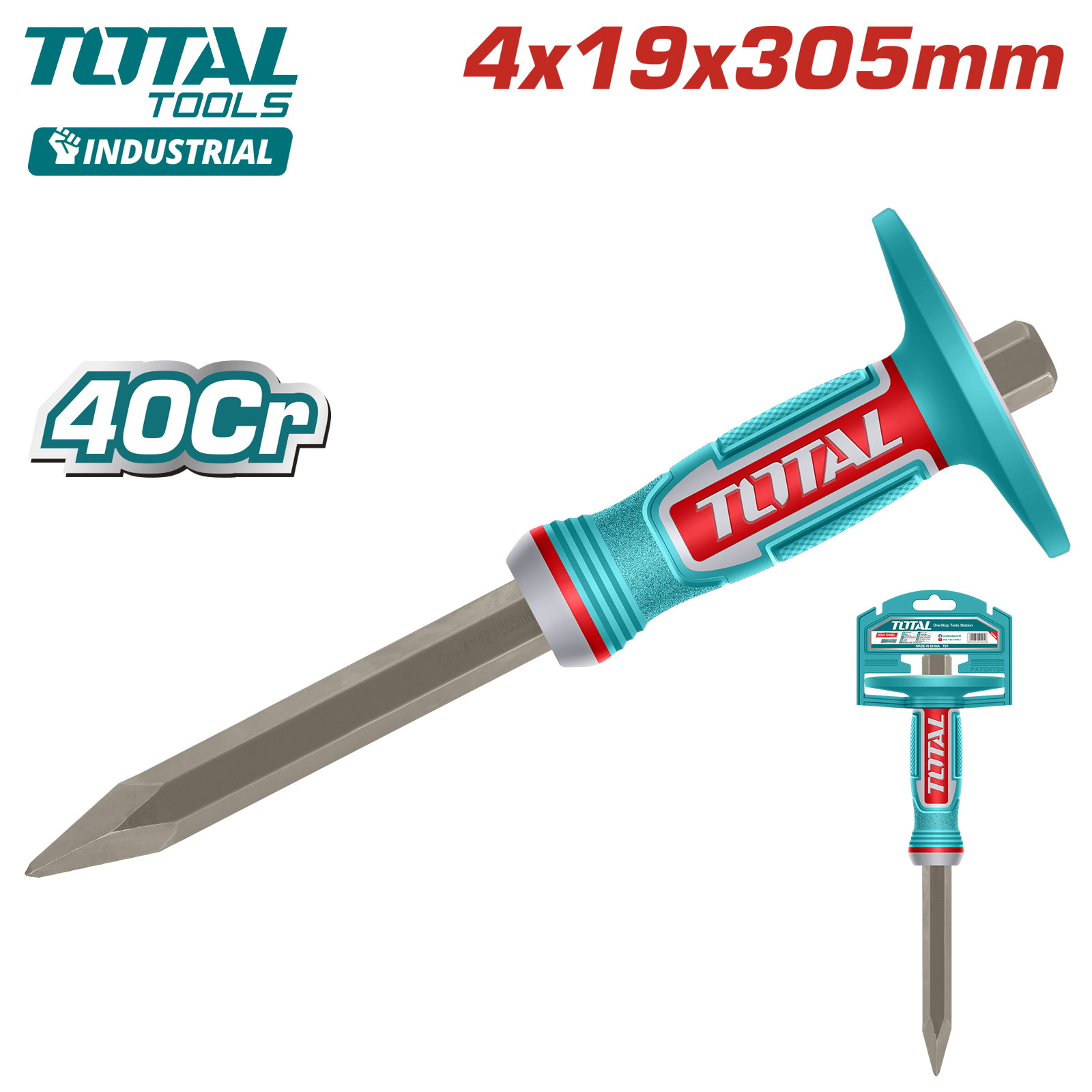 Зубило конусное 4X19X305мм с протектором TOTAL THT4530419