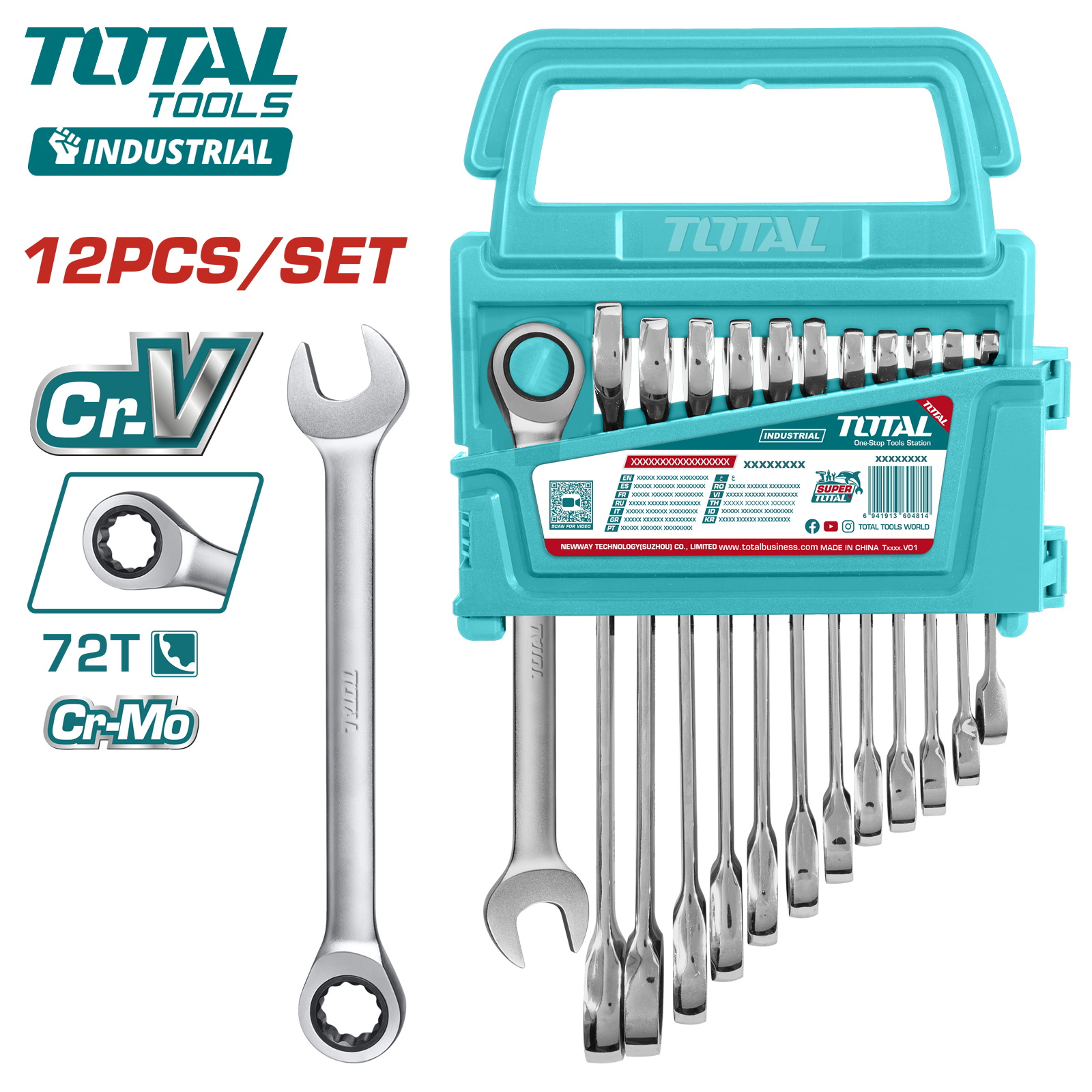 Набор ключей комбинированных с трещоткой TOTAL THT102RK0126 (12 шт)