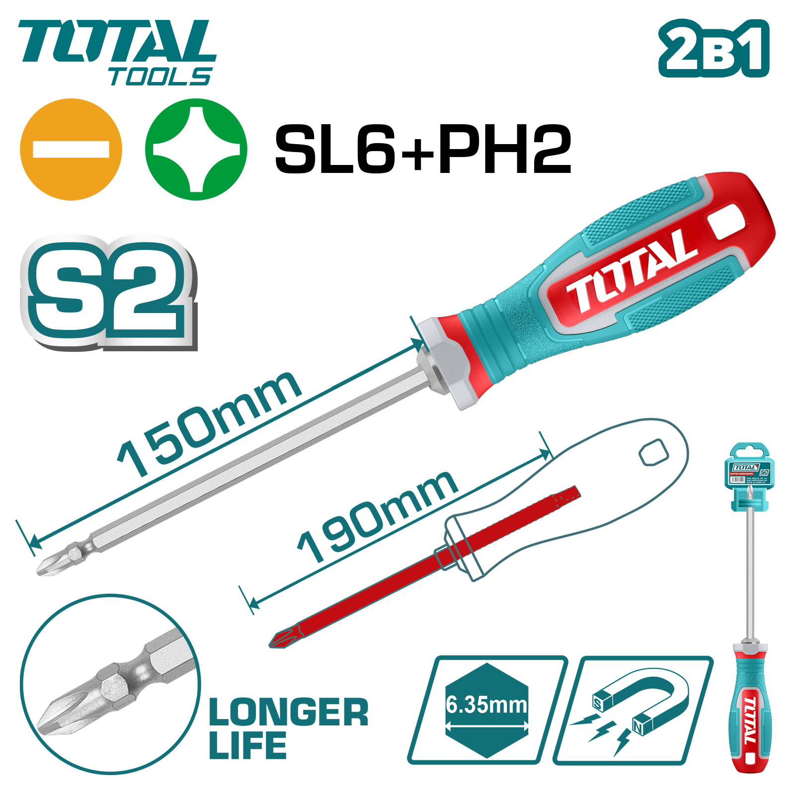 Отвертка 2 в 1 TOTAL THT250266