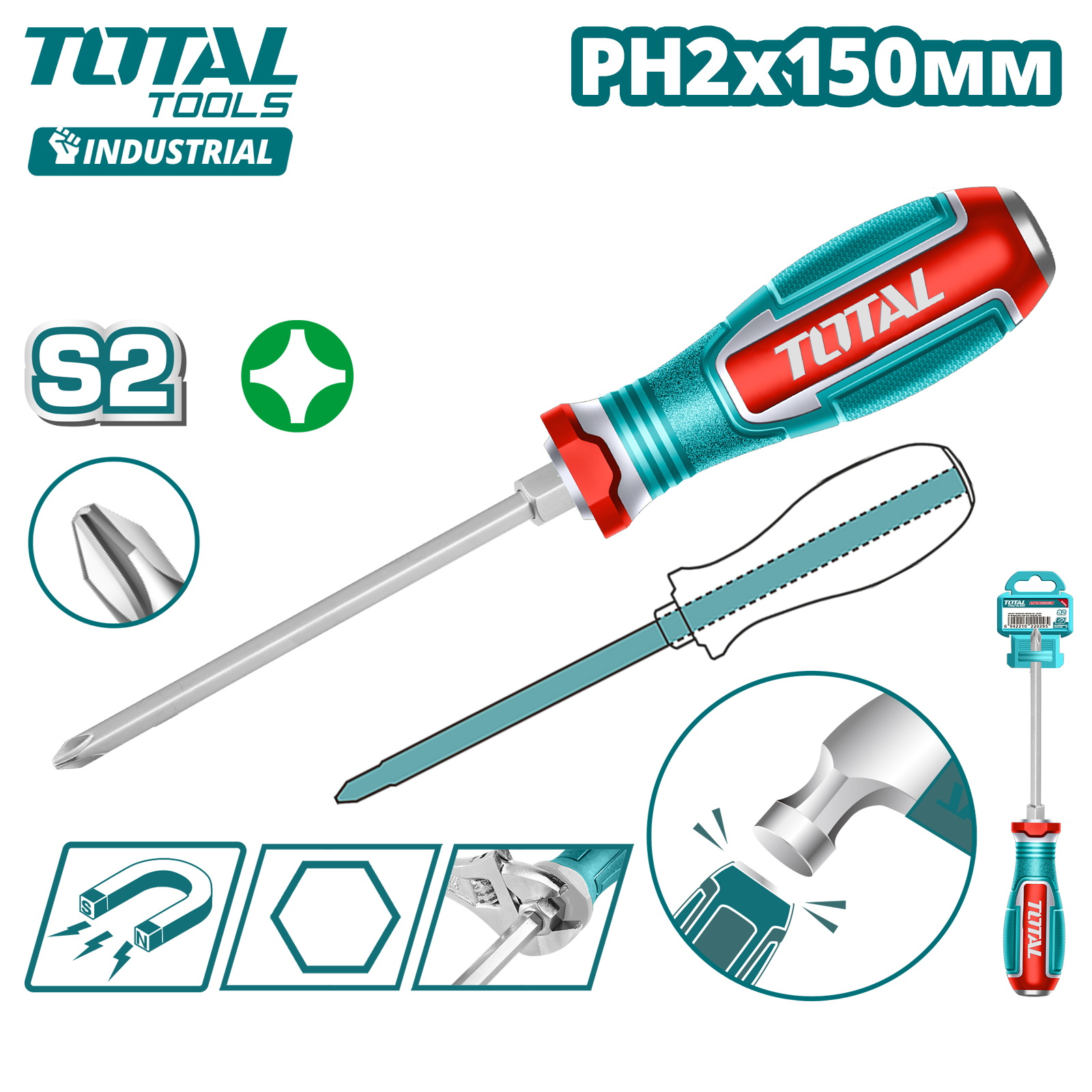Отвертка крестовая PH2x150мм TOTAL TGTPH2150