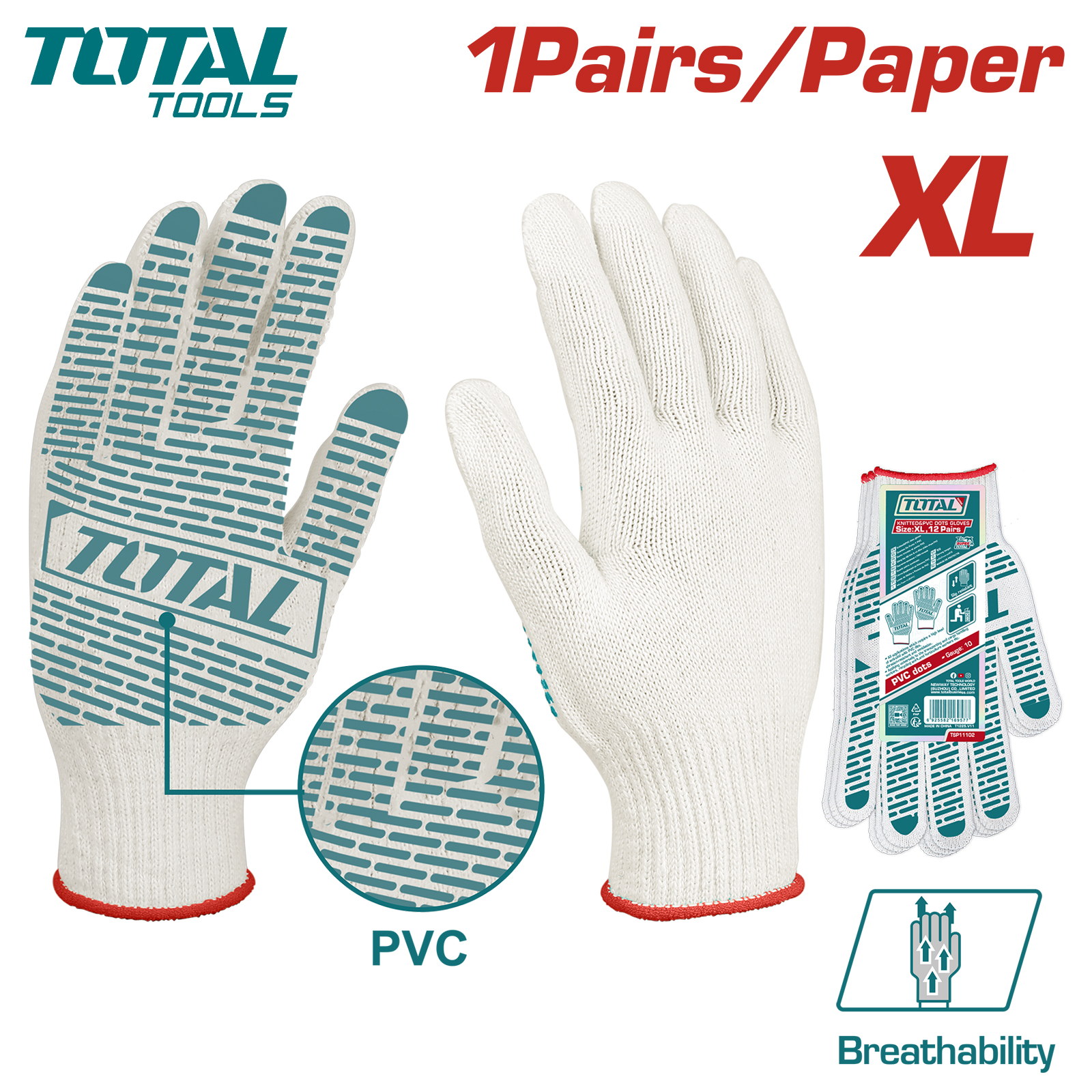 Перчатки защитные рабочие размер XL TOTAL TSP11102
