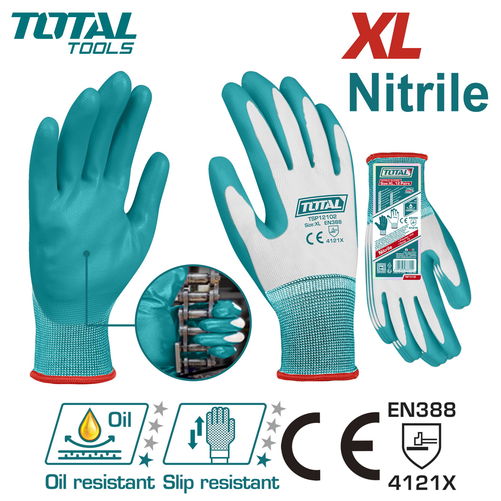 Перчатки нитриловые с манжетой XL TOTAL TSP12102