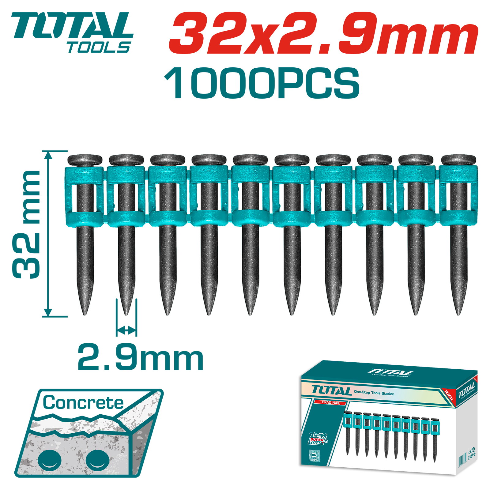 Гвозди по бетону 6,4x2,9x32 TOTAL TAC02321
