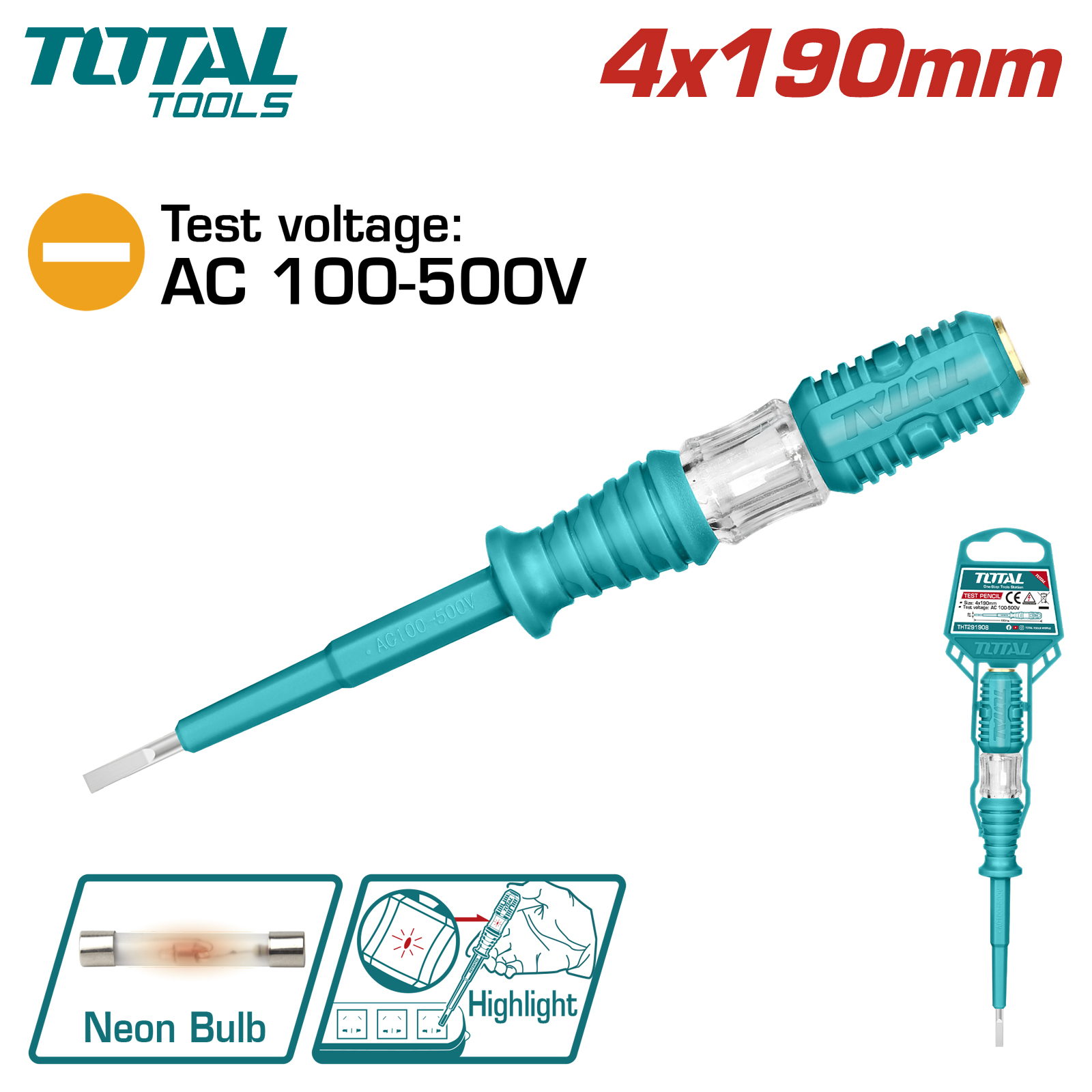 Отвертка индикаторная 4x190 мм TOTAL THT291908