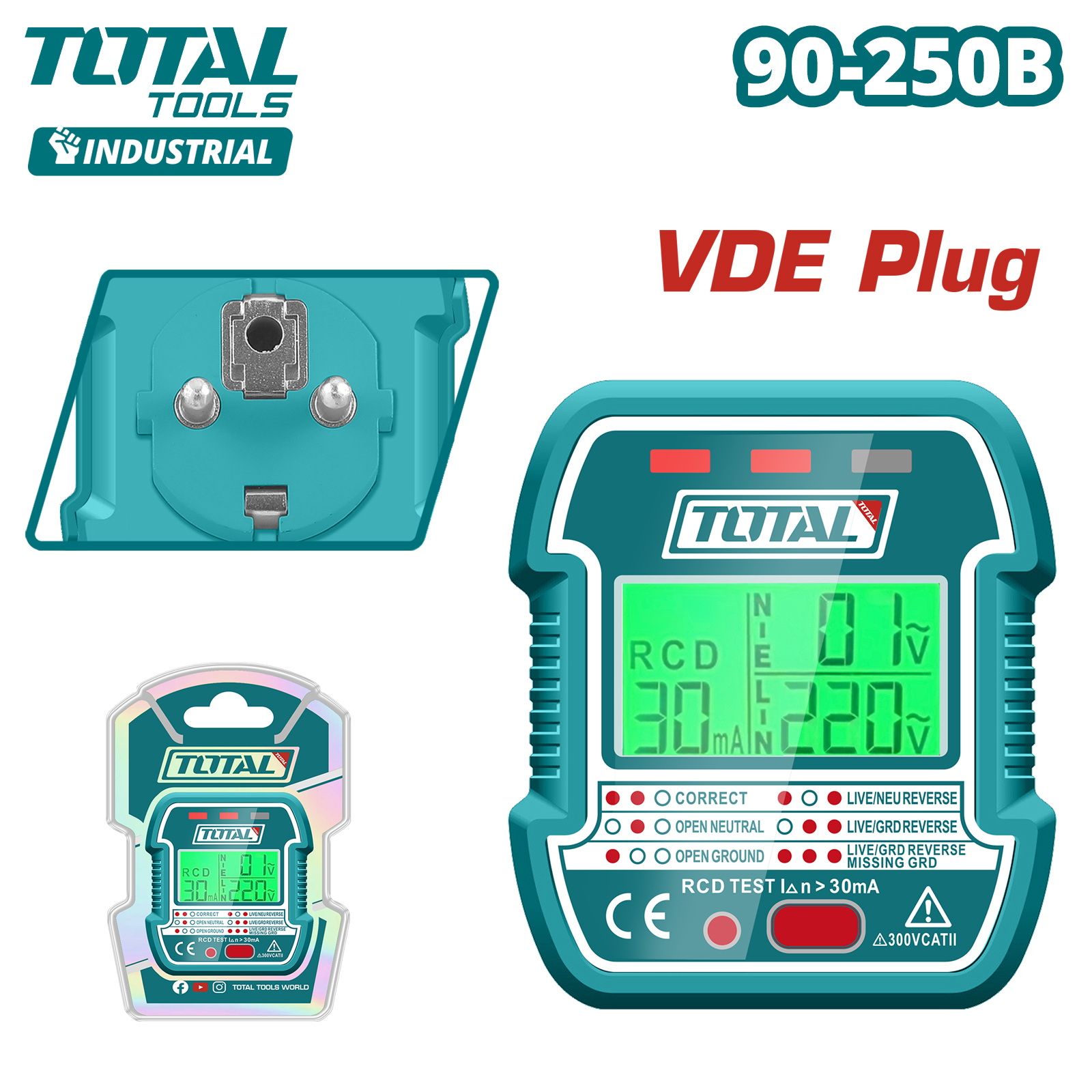 Тестер розеток 90-250В TOTAL TESST30011